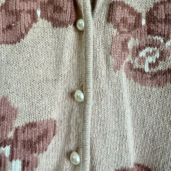 Andrea Gayle Vintage Sm Silk Wool Blend Pink Coquette Pearl Button Up Cardigan - Picture 8 of 16
